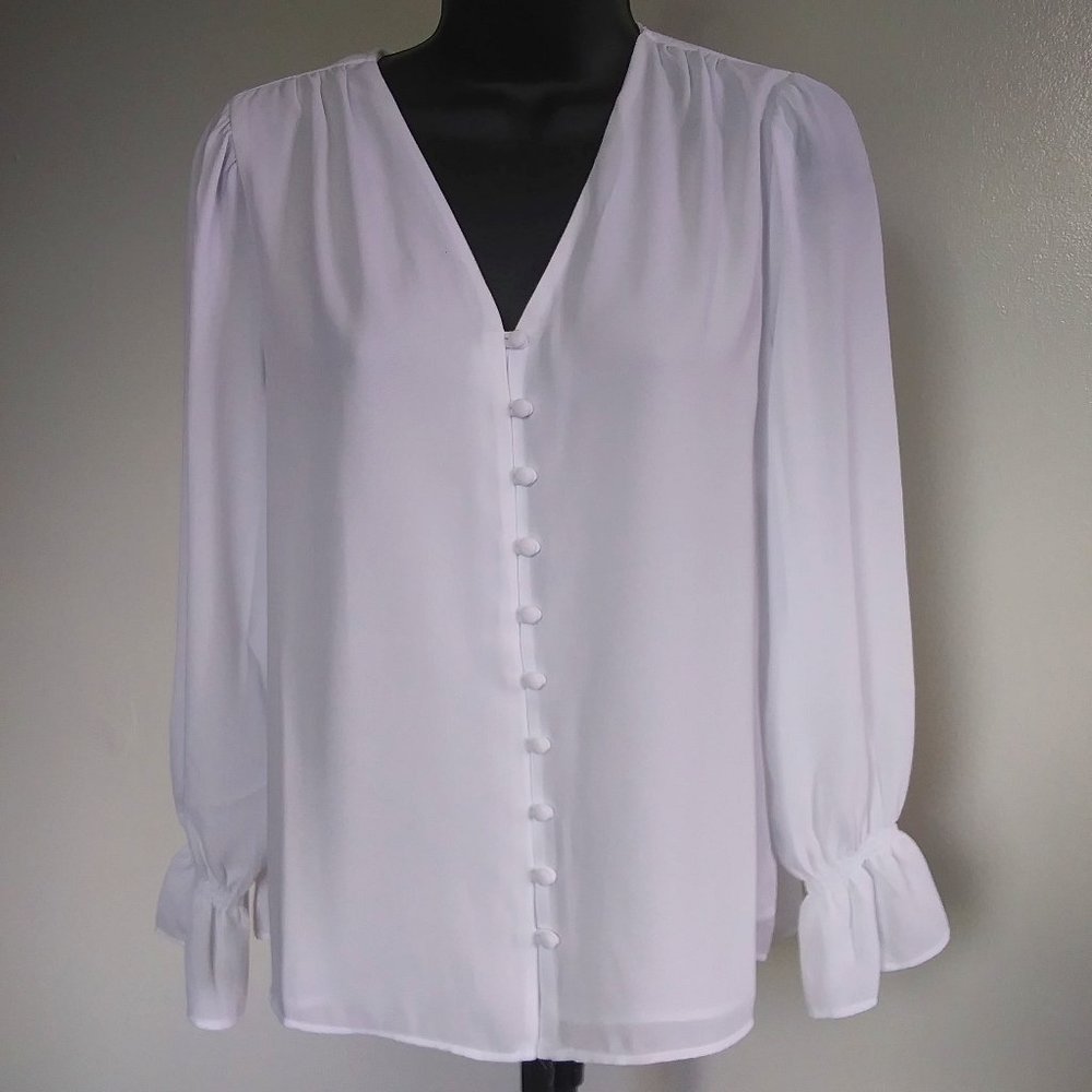 Alfani V-neck White Blouse Womens Small Petite